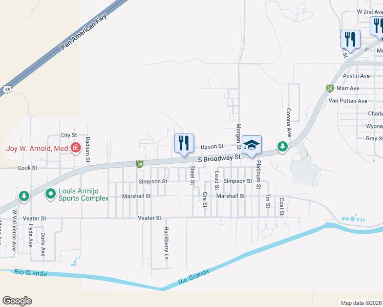 map of restaurants, bars, coffee shops, grocery stores, and more near 1101-1199 Steel Street in Truth or Consequences