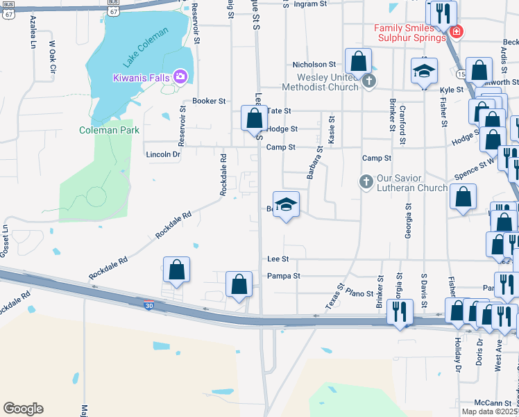 map of restaurants, bars, coffee shops, grocery stores, and more near in Sulphur Springs