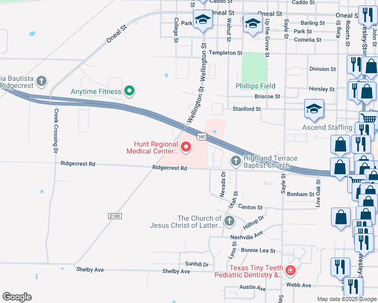map of restaurants, bars, coffee shops, grocery stores, and more near 4215 Joe Ramsey Boulevard East in Greenville
