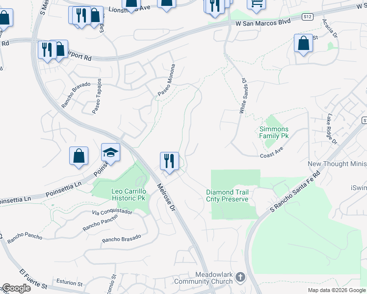 map of restaurants, bars, coffee shops, grocery stores, and more near 6281 Paseo Privado in Carlsbad
