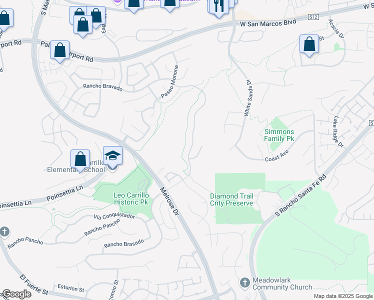 map of restaurants, bars, coffee shops, grocery stores, and more near 6281 Paseo Privado in Carlsbad