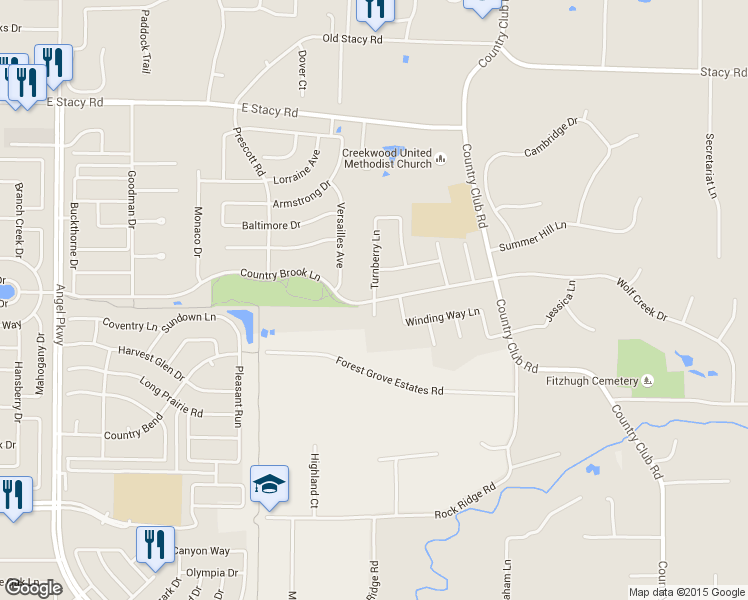 map of restaurants, bars, coffee shops, grocery stores, and more near 901 Turnberry Lane in Allen