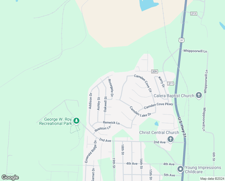 map of restaurants, bars, coffee shops, grocery stores, and more near 129 Rosegate Drive in Calera