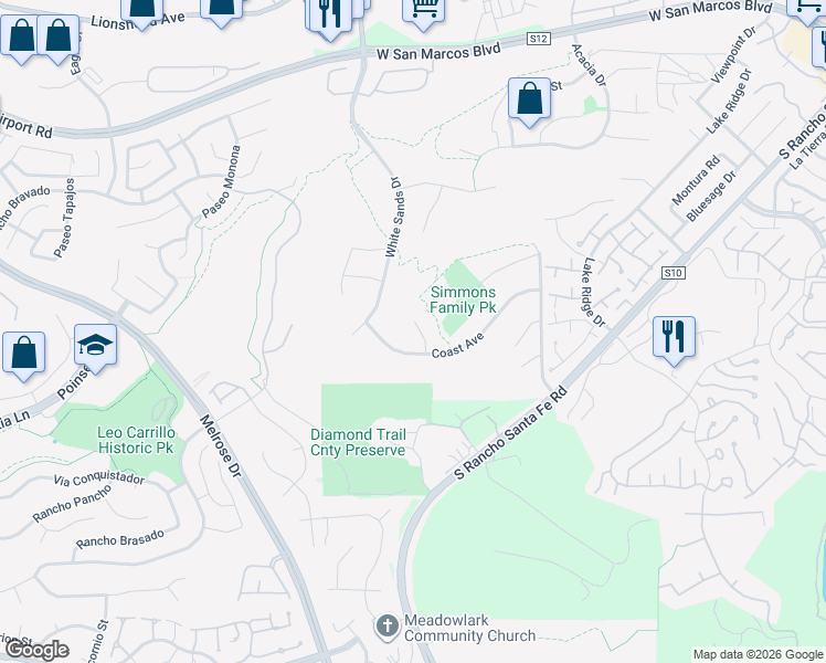 map of restaurants, bars, coffee shops, grocery stores, and more near 1256 Summit Point Way in San Marcos