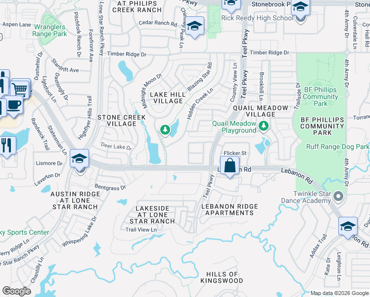 map of restaurants, bars, coffee shops, grocery stores, and more near 5287 Bent Hook Drive in Frisco