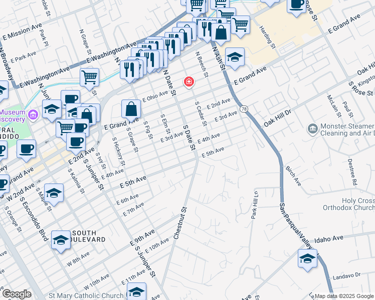 map of restaurants, bars, coffee shops, grocery stores, and more near 854 East 4th Avenue in Escondido