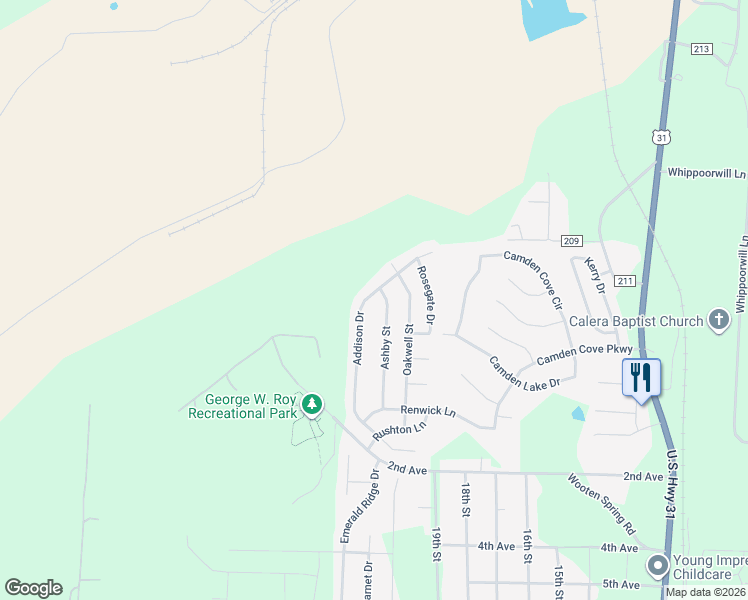 map of restaurants, bars, coffee shops, grocery stores, and more near 270 Addison Drive in Calera