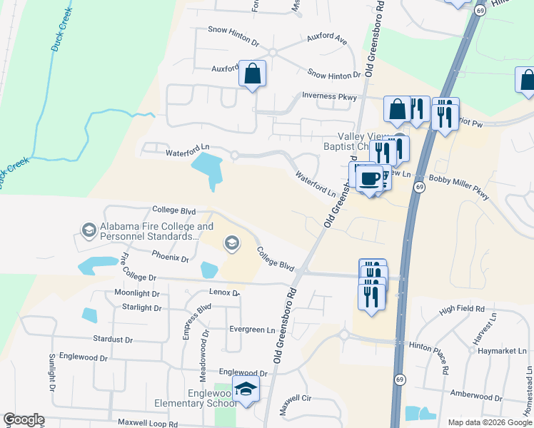map of restaurants, bars, coffee shops, grocery stores, and more near in Tuscaloosa