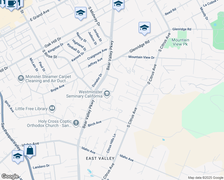 map of restaurants, bars, coffee shops, grocery stores, and more near 1440 Austin Way in Escondido