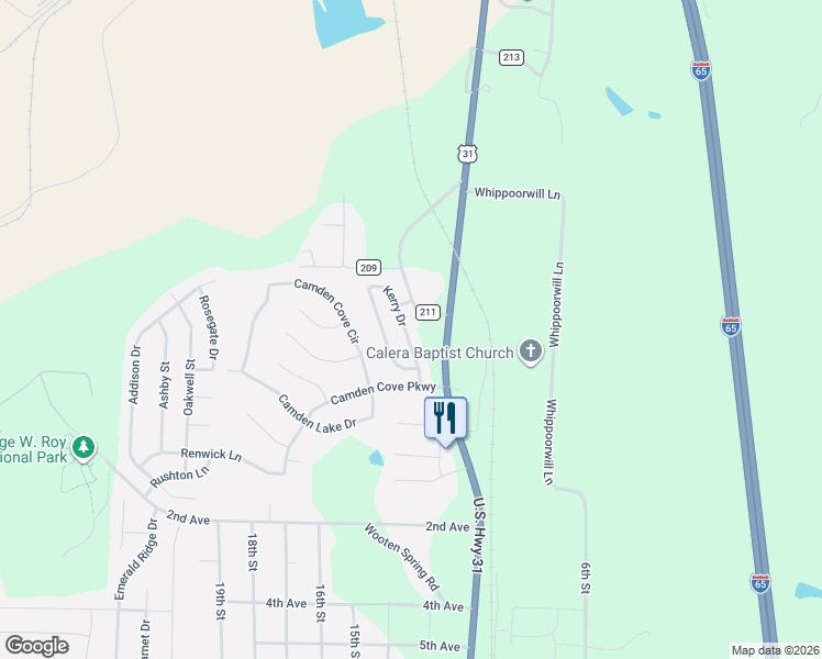 map of restaurants, bars, coffee shops, grocery stores, and more near 1040 Kerry Drive in Calera