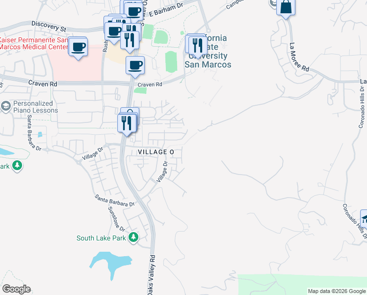 map of restaurants, bars, coffee shops, grocery stores, and more near 803 Covington Ave in San Marcos