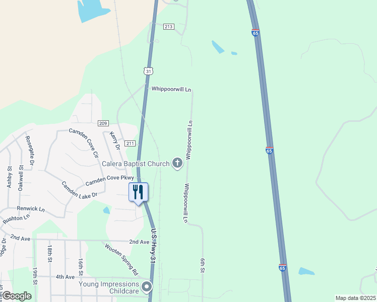 map of restaurants, bars, coffee shops, grocery stores, and more near 561 Whippoorwill Lane in Calera