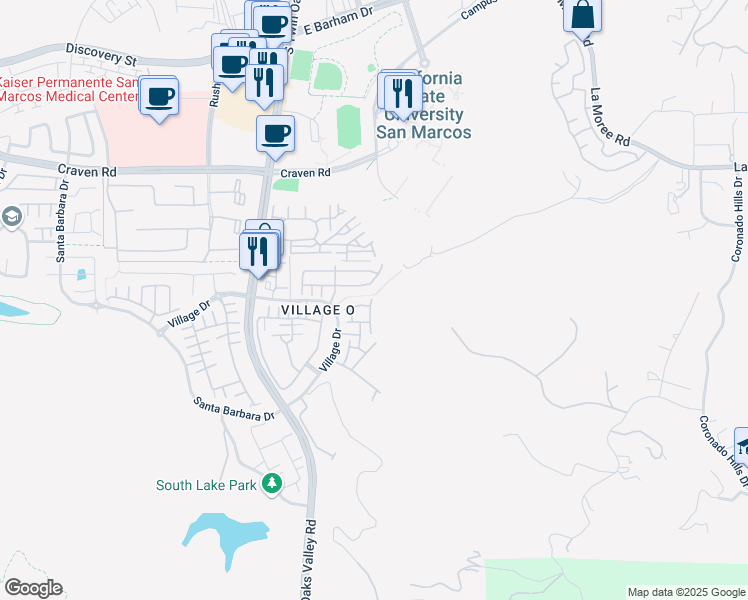 map of restaurants, bars, coffee shops, grocery stores, and more near 285 Trilogy Street in San Marcos