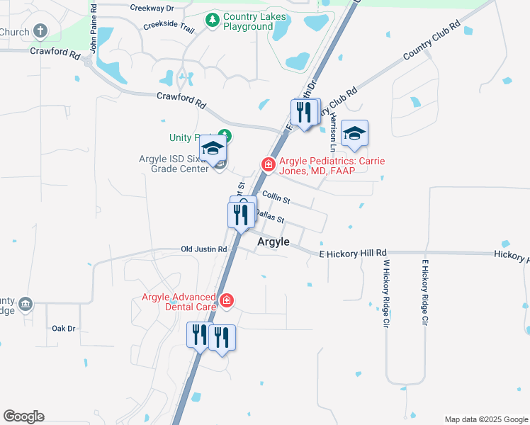 map of restaurants, bars, coffee shops, grocery stores, and more near 709 Cypress Street in Argyle