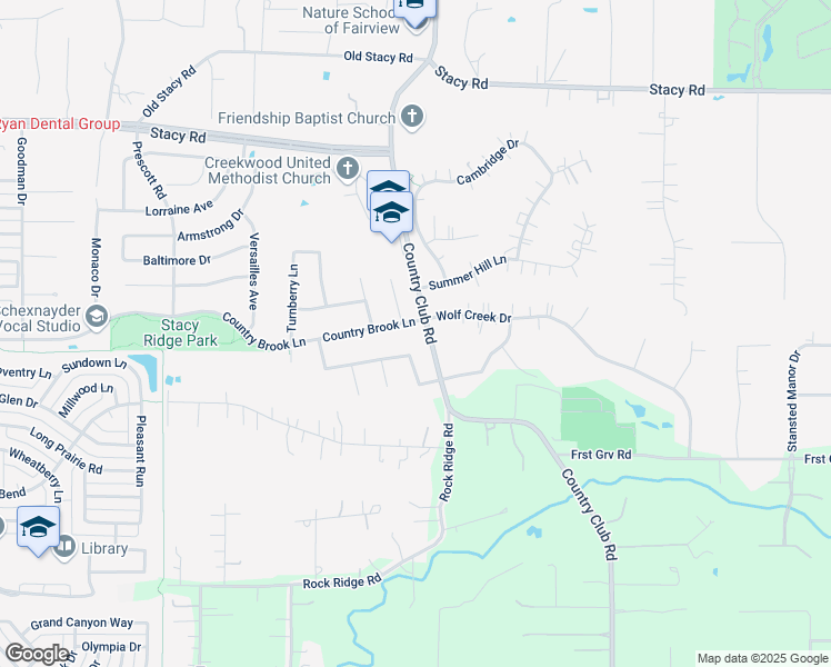 map of restaurants, bars, coffee shops, grocery stores, and more near 2112 Country Brook Lane in Allen