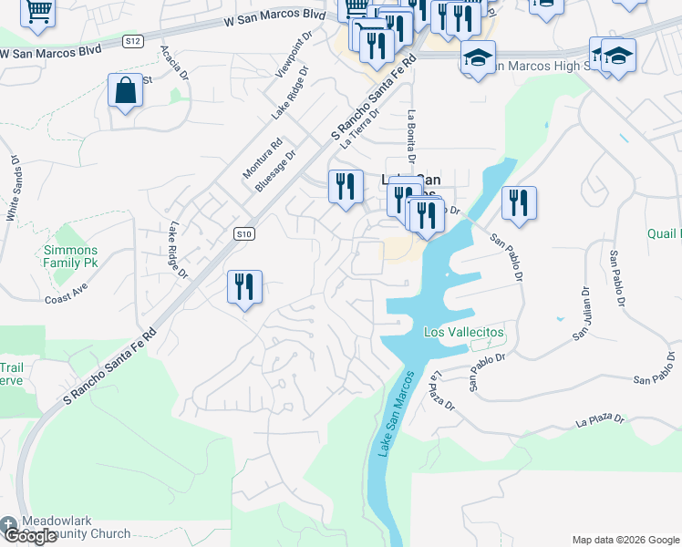map of restaurants, bars, coffee shops, grocery stores, and more near 1502 Circa Del Lago in San Marcos