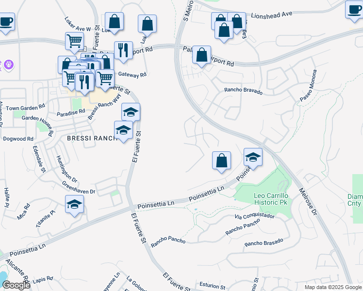map of restaurants, bars, coffee shops, grocery stores, and more near 2803 Rancho Diamonte in Carlsbad