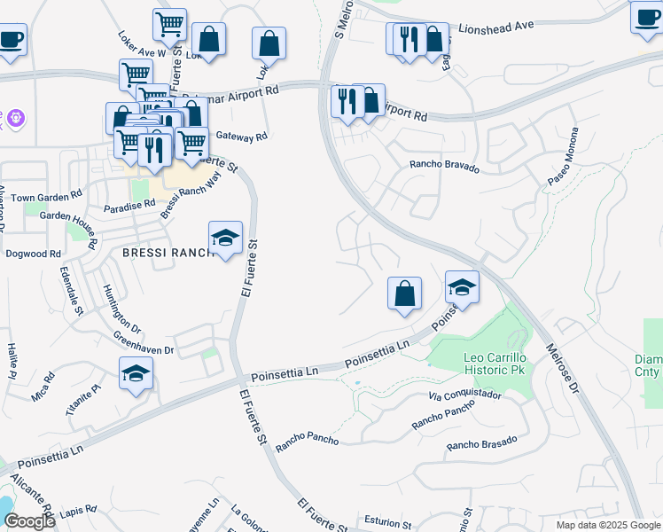 map of restaurants, bars, coffee shops, grocery stores, and more near 2803 Rancho Diamonte in Carlsbad