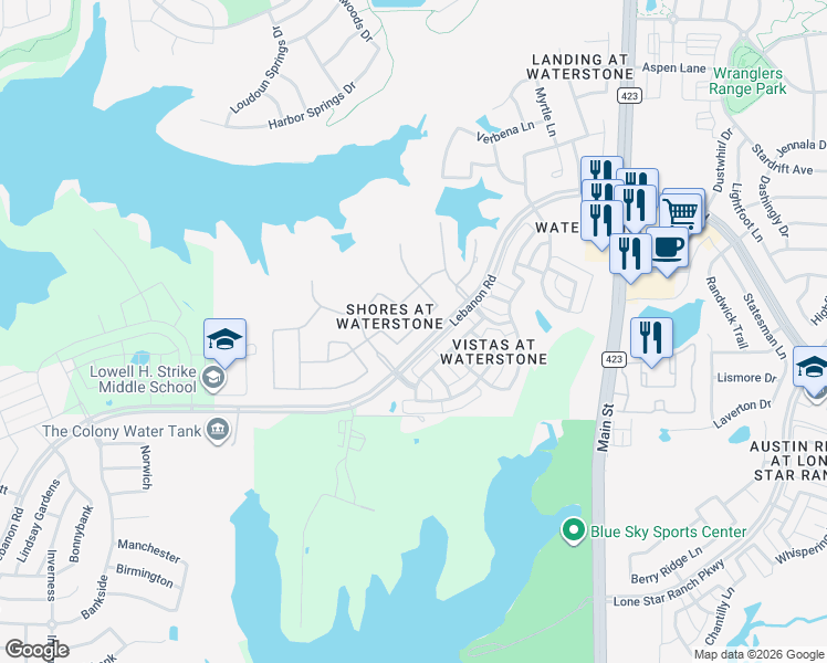 map of restaurants, bars, coffee shops, grocery stores, and more near 857 Cipriani Drive in Frisco