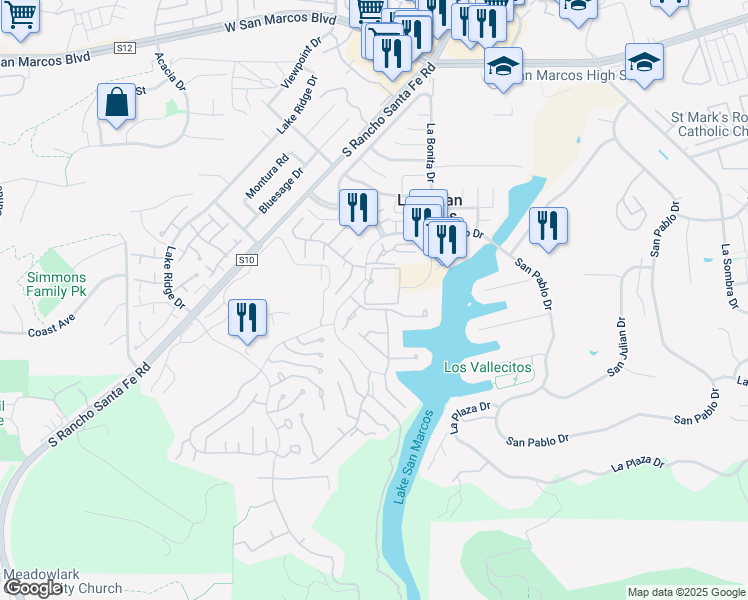 map of restaurants, bars, coffee shops, grocery stores, and more near 1682 Circa Del Lago in San Marcos