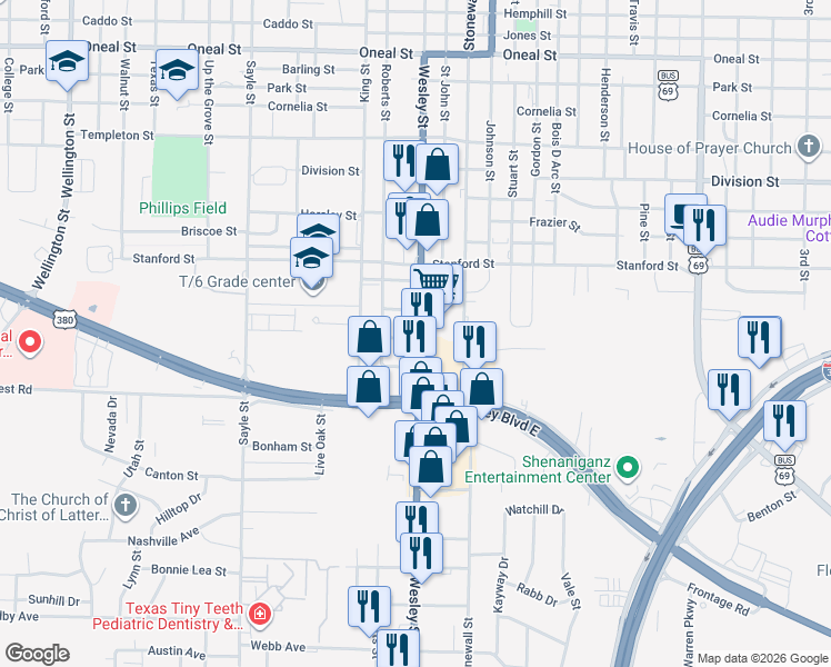 map of restaurants, bars, coffee shops, grocery stores, and more near 4720 Texas 34 in Greenville