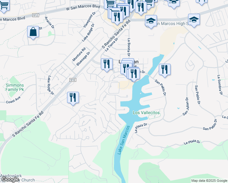 map of restaurants, bars, coffee shops, grocery stores, and more near 1664 Circa Del Lago in San Marcos