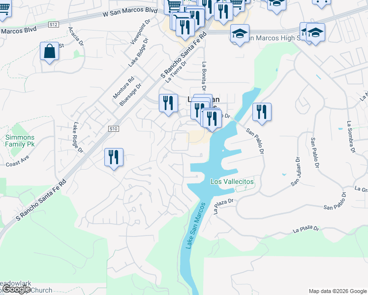 map of restaurants, bars, coffee shops, grocery stores, and more near 1616 Circa Del Lago in San Marcos
