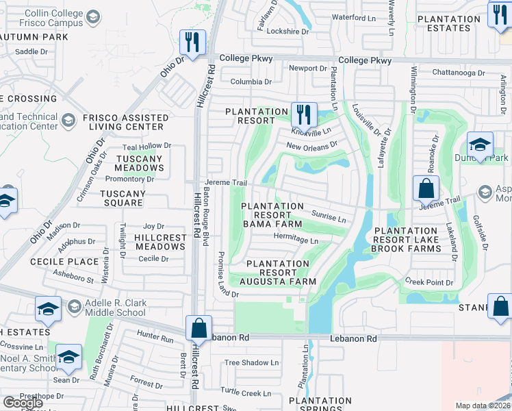 map of restaurants, bars, coffee shops, grocery stores, and more near 5401 Belle Chasse Lane in Frisco