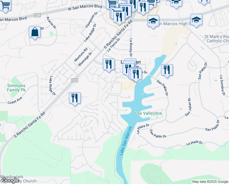 map of restaurants, bars, coffee shops, grocery stores, and more near 1682 Circa Del Lago in San Marcos