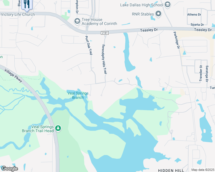 map of restaurants, bars, coffee shops, grocery stores, and more near 3903 Serendipity Hills Court in Corinth