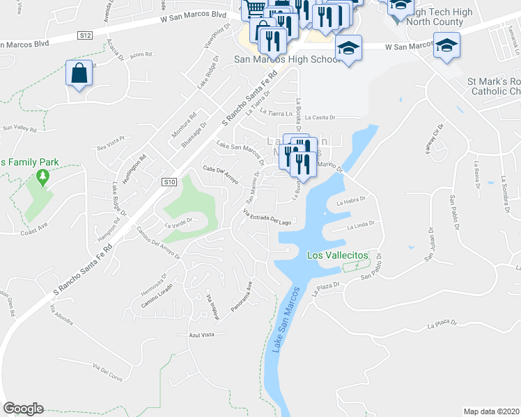 map of restaurants, bars, coffee shops, grocery stores, and more near 1682 Circa Del Lago in San Marcos