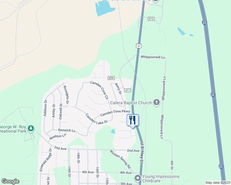 map of restaurants, bars, coffee shops, grocery stores, and more near 2042 Kerry Circle in Calera