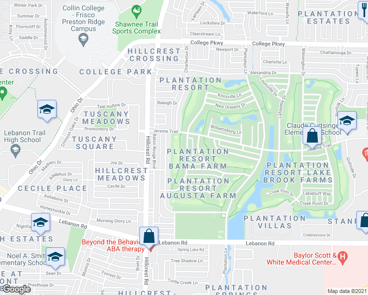 map of restaurants, bars, coffee shops, grocery stores, and more near 5401 Belle Chasse Lane in Frisco