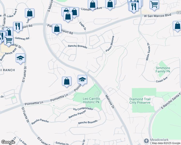 map of restaurants, bars, coffee shops, grocery stores, and more near 3223 Rancho Quartillo in Carlsbad