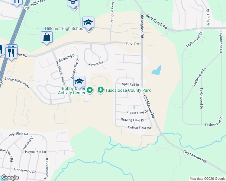 map of restaurants, bars, coffee shops, grocery stores, and more near 9113 Cotton Field Circle in Tuscaloosa