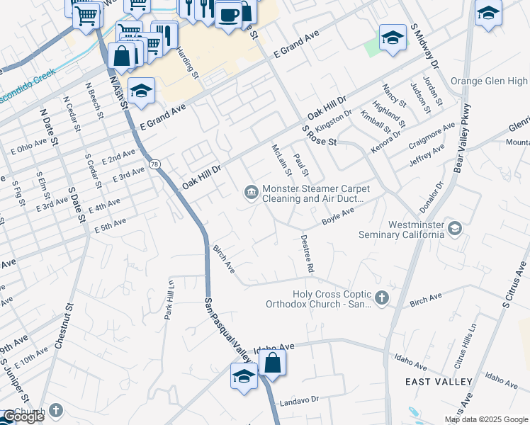 map of restaurants, bars, coffee shops, grocery stores, and more near 815 Boyle Avenue in Escondido