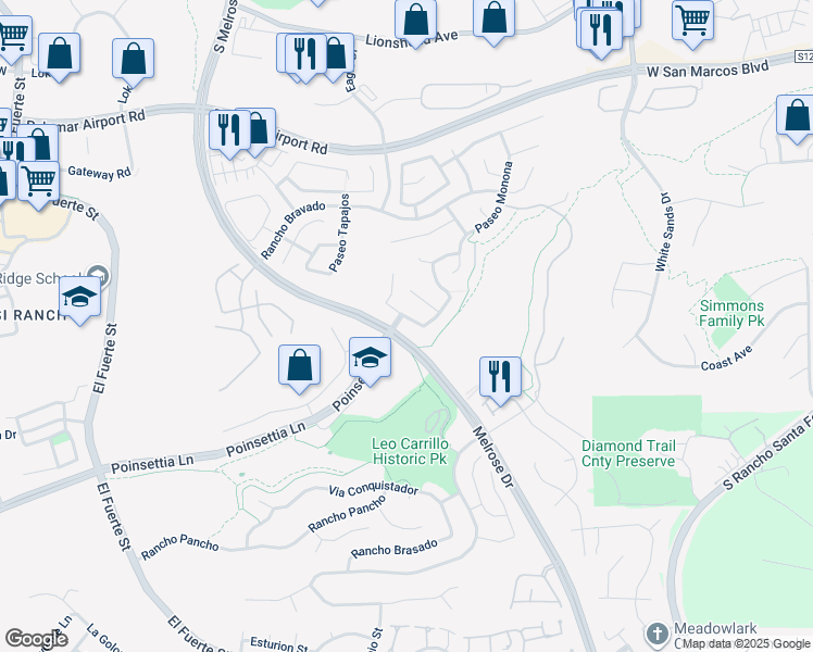 map of restaurants, bars, coffee shops, grocery stores, and more near 3223 Rancho Quartillo in Carlsbad