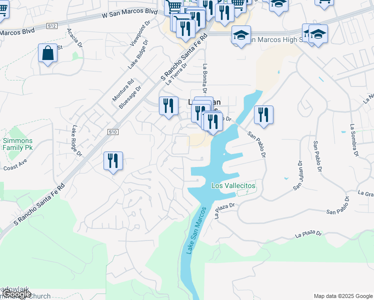 map of restaurants, bars, coffee shops, grocery stores, and more near 1616 Circa Del Lago in San Marcos