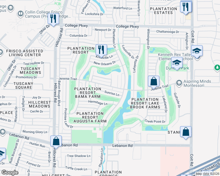 map of restaurants, bars, coffee shops, grocery stores, and more near 11313 Jereme Trail in Frisco