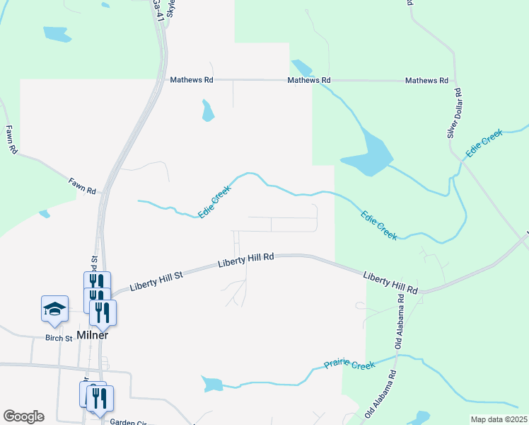map of restaurants, bars, coffee shops, grocery stores, and more near 123 Charleston Lane in Milner