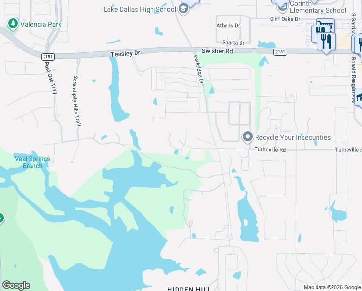 map of restaurants, bars, coffee shops, grocery stores, and more near 3962 Summit Ridge Drive in Corinth