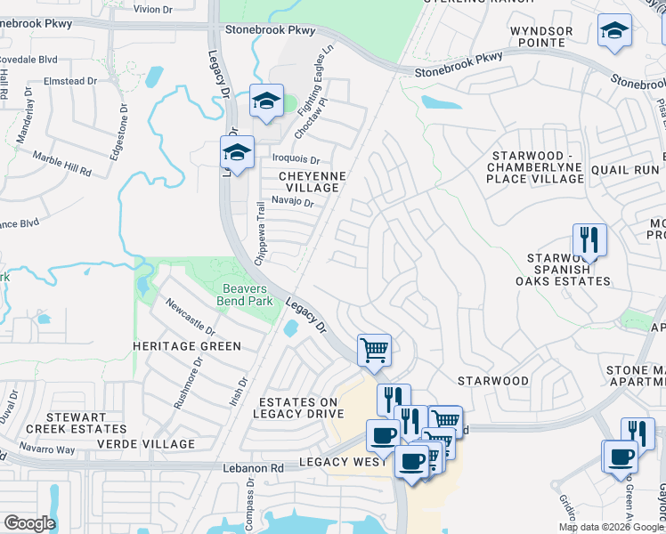 map of restaurants, bars, coffee shops, grocery stores, and more near 5319 Cattail Ct in Frisco