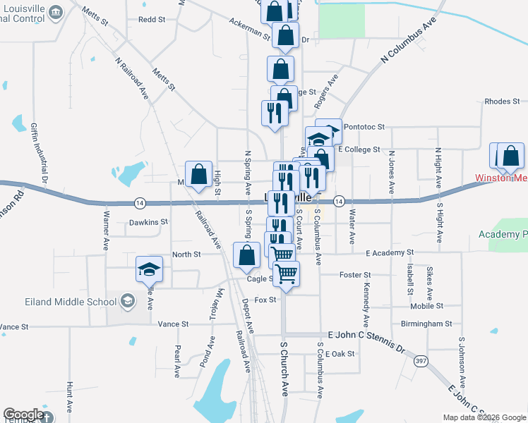 map of restaurants, bars, coffee shops, grocery stores, and more near 323-399 West Main Street in Louisville