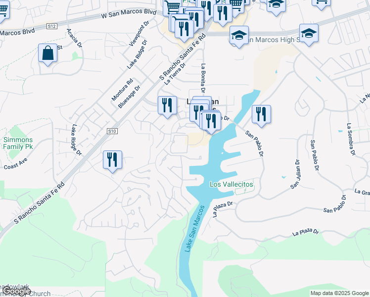map of restaurants, bars, coffee shops, grocery stores, and more near 1616 Circa Del Lago in San Marcos