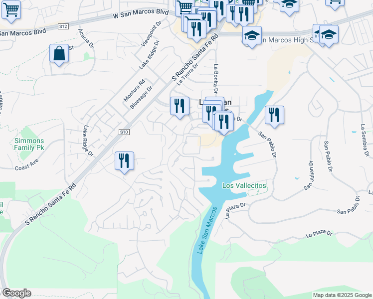 map of restaurants, bars, coffee shops, grocery stores, and more near 1682 Circa Del Lago in San Marcos