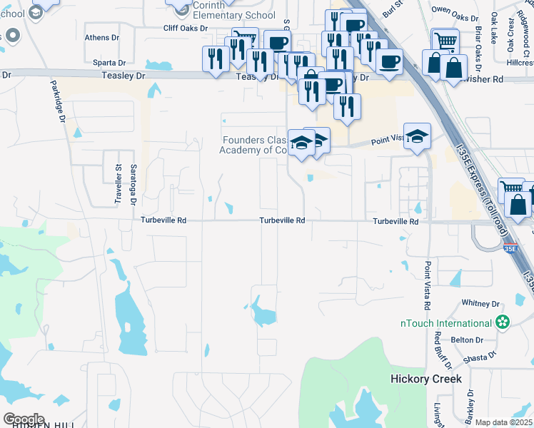map of restaurants, bars, coffee shops, grocery stores, and more near 104 Mulberry Lane in Hickory Creek