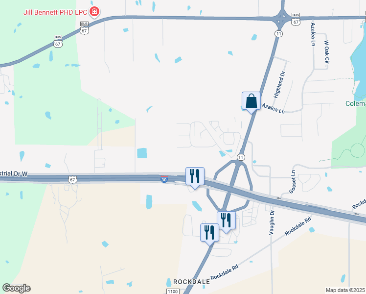 map of restaurants, bars, coffee shops, grocery stores, and more near Amberwood Court in Sulphur Springs