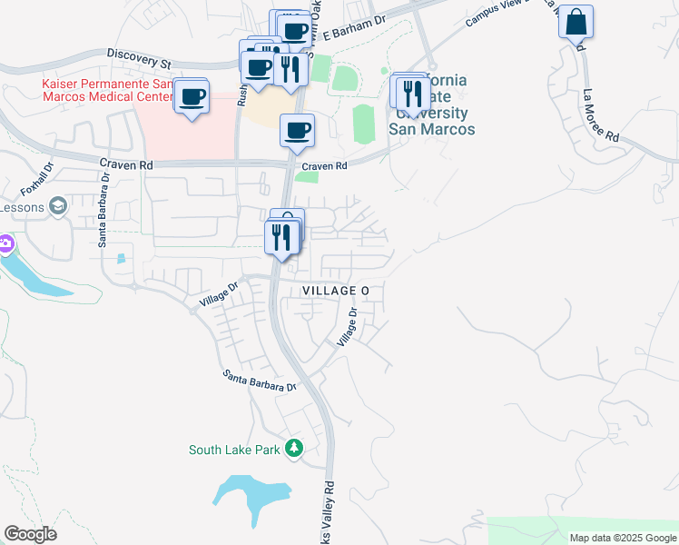 map of restaurants, bars, coffee shops, grocery stores, and more near 128 Trilogy Street in San Marcos