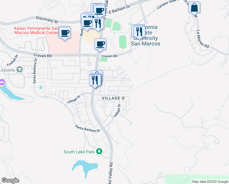 map of restaurants, bars, coffee shops, grocery stores, and more near 126 Trilogy Street in San Marcos