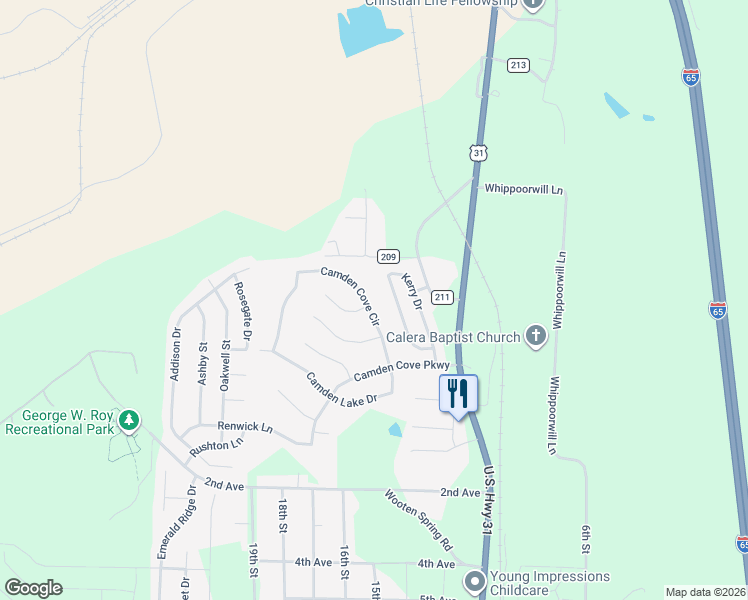 map of restaurants, bars, coffee shops, grocery stores, and more near 374 Camden Cove Circle in Calera